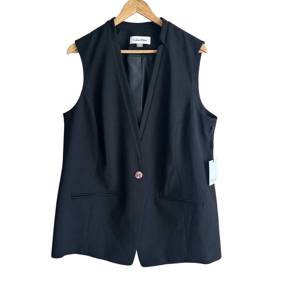 Calvin Klein Button Front Longline Career Vest Suit Separate Black 14W